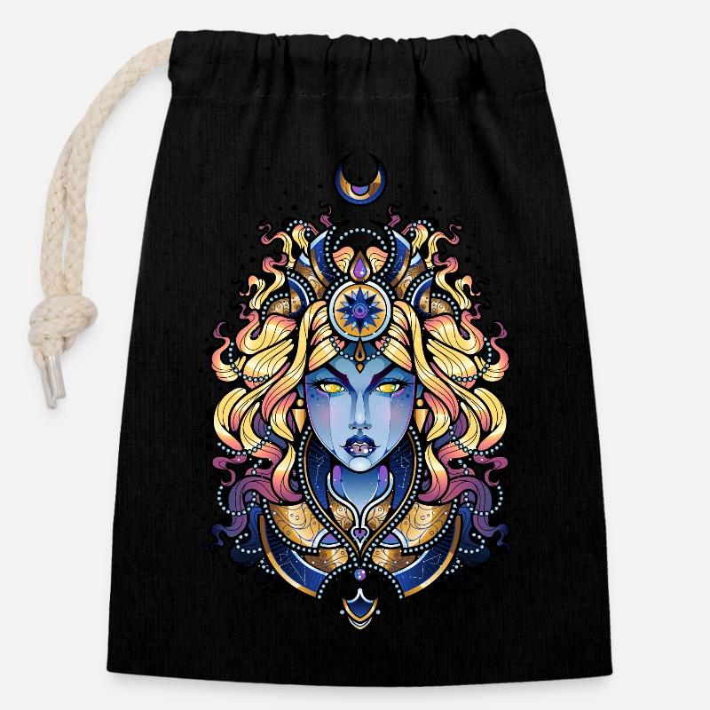 Sorcière de la Lune - Sac cadeau en coton avec cordon (14 x 20 cm) - noir