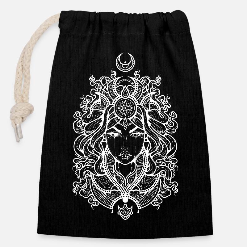 Sorcière de la Lune - Sac cadeau en coton avec cordon (14 x 20 cm) - noir