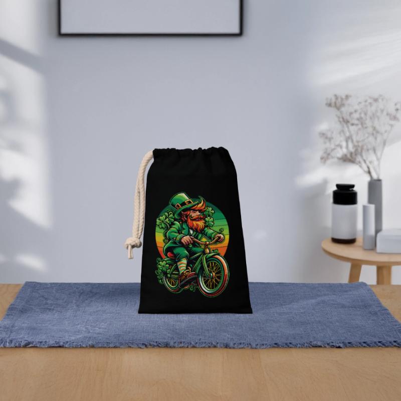 Conception de vélo lutin pour la Saint-Patrick Sac cadeau en coton avec cordon (14 x 20 cm)