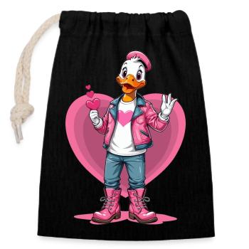 Cute duck with heart - Closable cotton gift bag (14x20cm) - black - Front