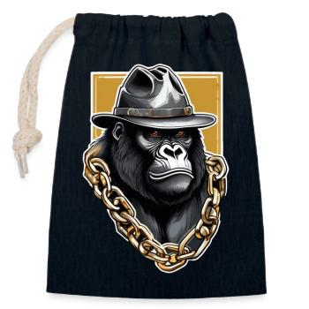 Gorilla mit Goldkette - Verschließbarer Geschenkbeutel aus Baumwolle (14x20cm) - Navy - Vorne