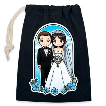 just married - pour mariage - Sac cadeau en coton avec cordon (14 x 20 cm) - bleu marine - Devant