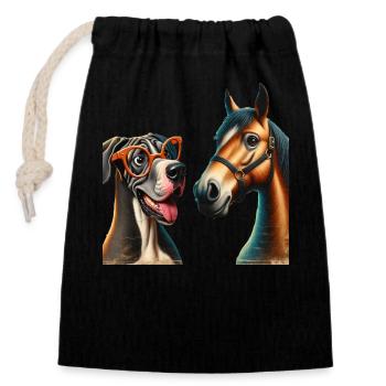 Hipster Pals Portraiture - Closable cotton gift bag (14x20cm) - black - Front