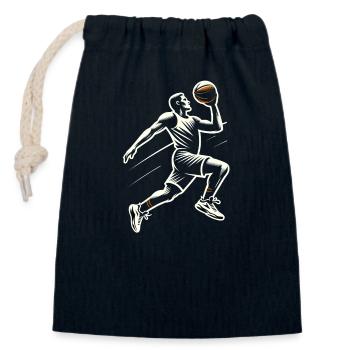 Joueur de basket-ball dynamique - Sac cadeau en coton avec cordon (14 x 20 cm) - bleu marine - Devant