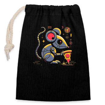 Cybernetic Pizza Enjoyment - Closable cotton gift bag (14x20cm) - black - Front