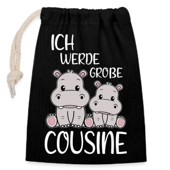 Soon Cousin Baby Hippopotamus I'm Going To Big Cousin - Closable cotton gift bag (14x20cm) - black - Front