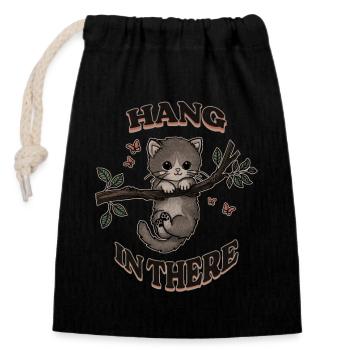 Accroche-toi, minou - Sac cadeau en coton avec cordon (14 x 20 cm) - noir - Devant