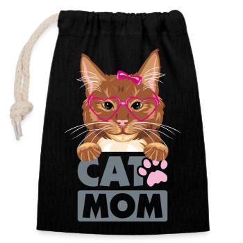 Maman chat roux drôle - Sac cadeau en coton avec cordon (14 x 20 cm) - noir - Devant