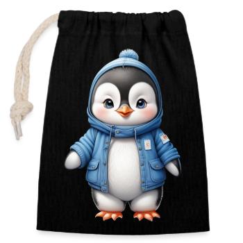 Hiver Mignon Pingouin Retour à l’école - Sac cadeau en coton avec cordon (14 x 20 cm) - noir - Devant
