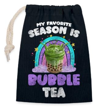 Bubble Tea Süß Sirup To-Go Getränk - Verschließbarer Geschenkbeutel aus Baumwolle (14x20cm) - Navy - Vorne
