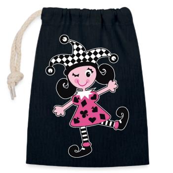 Fasching, Karneval, Harlekin - Verschließbarer Geschenkbeutel aus Baumwolle (14x20cm) - Navy - Vorne