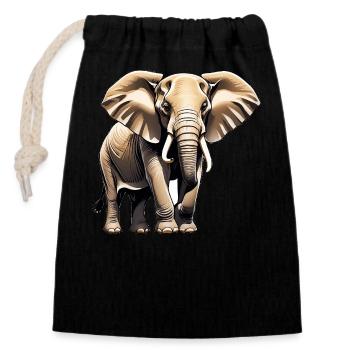 Elephant - Animal Design - Closable cotton gift bag (14x20cm) - black - Front