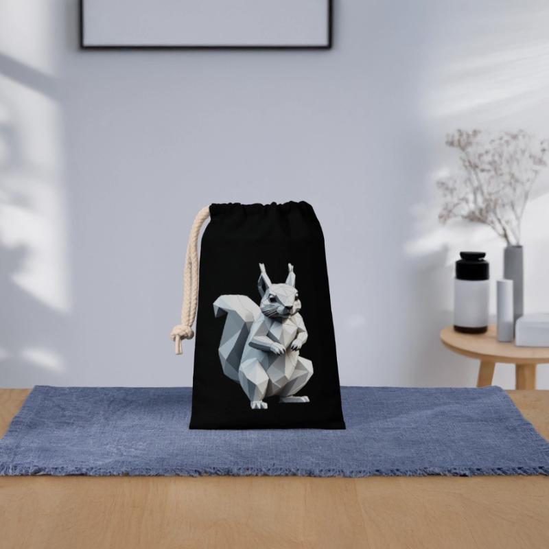 Écureuil - Mignon design de polygone bas Sac cadeau en coton avec cordon (14 x 20 cm)