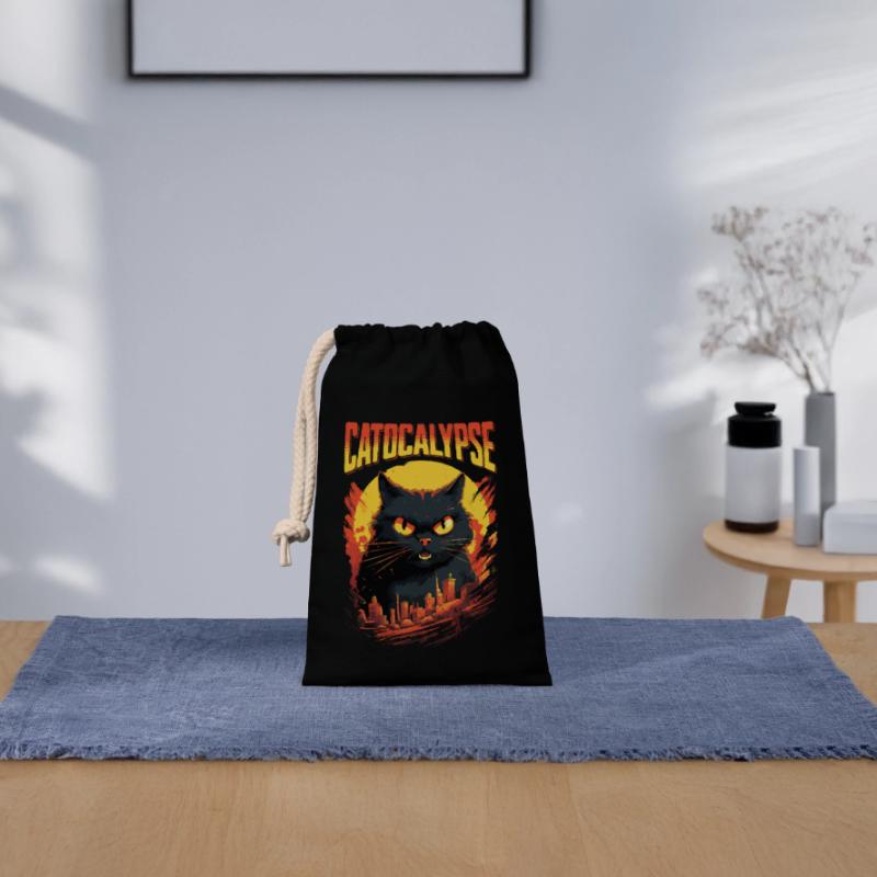 Chat Catocalypse Ville Chaos Créature Monstre Chat Sac cadeau en coton avec cordon (14 x 20 cm)