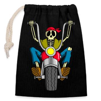 Skeleton-Biker - Verschließbarer Geschenkbeutel aus Baumwolle (14x20cm) - Schwarz - Vorne