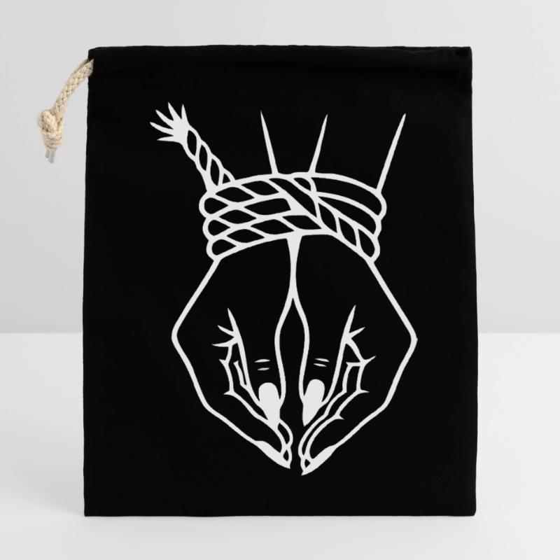 Illustration complexe de nœud de main et de corde Sac cadeau en coton avec cordon (14 x 20 cm)