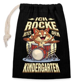 Kindergarten Kita Cat Drums Rock Music - Closable cotton gift bag (14x20cm) - black - Front