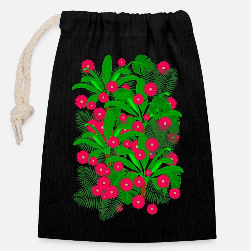 Flowers Forest - Closable cotton gift bag (14x20cm) - black