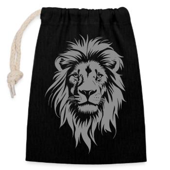 Majestic lion head in gray style - Closable cotton gift bag (14x20cm) - black - Front
