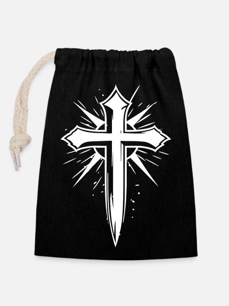 Christliches Kreuz mit Schein-Effekt - Verschließbarer Geschenkbeutel aus Baumwolle (14x20cm) - Schwarz