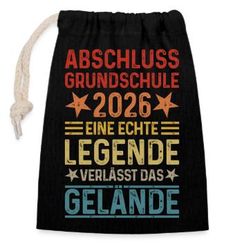 Abschluss 2026 Grundschule - Verschließbarer Geschenkbeutel aus Baumwolle (14x20cm) - Schwarz - Vorne