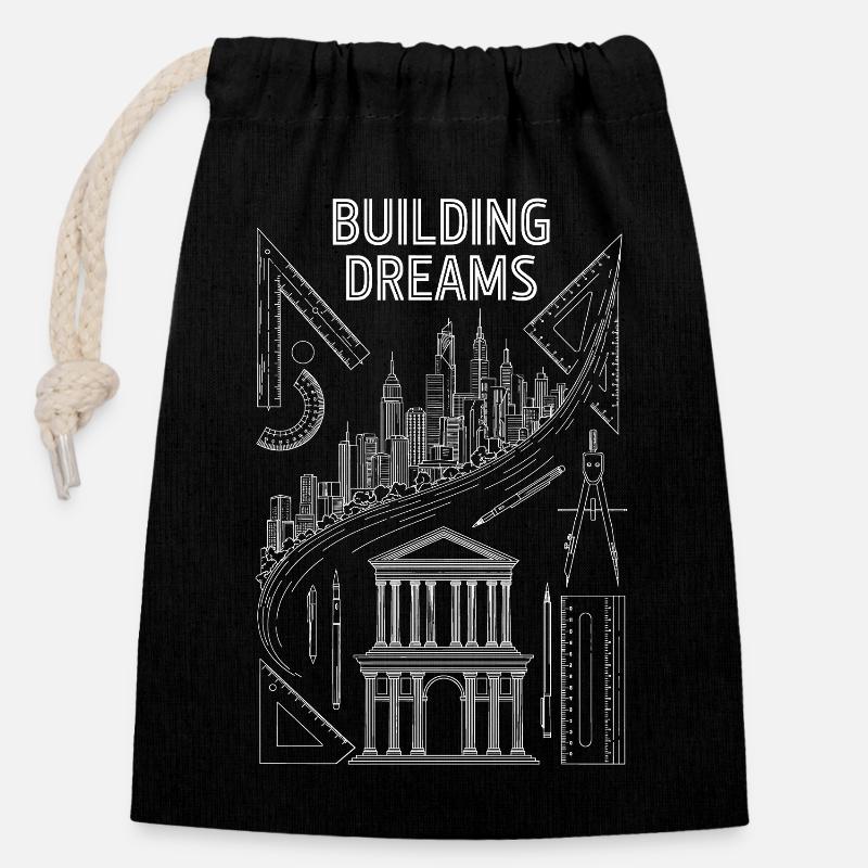 Architecture du motif du bâtiment - Sac cadeau en coton avec cordon (14 x 20 cm) - noir