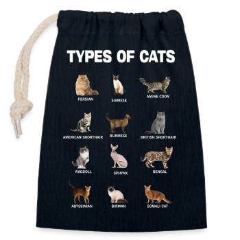 Types de chats Guide éducatif des races de chats - Sac cadeau en coton avec cordon (14 x 20 cm) - bleu marine - Devant