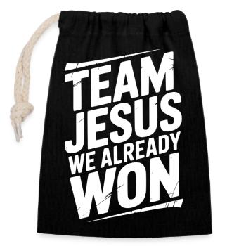 Team Jesus, wir haben bereits gewonnen - Verschließbarer Geschenkbeutel aus Baumwolle (14x20cm) - Schwarz - Vorne