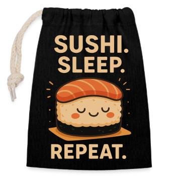 Sushi Sleep Repeat – Lustiges Kawaii Design - Verschließbarer Geschenkbeutel aus Baumwolle (14x20cm) - Schwarz - Vorne