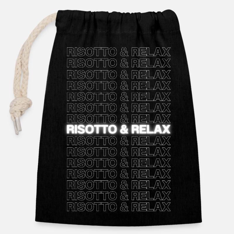 Risotto & Relax - Sac cadeau en coton avec cordon (14 x 20 cm) - noir