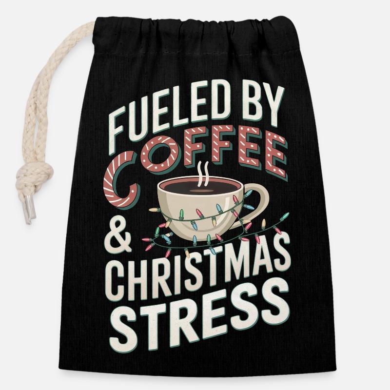 Weihnachten Kaffee Humor - Verschließbarer Geschenkbeutel aus Baumwolle (14x20cm) - Schwarz