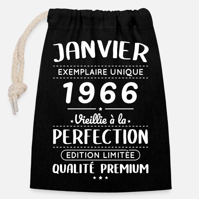 60th Anniversary - January 1966 Perfection - Closable cotton gift bag (14x20cm) - black