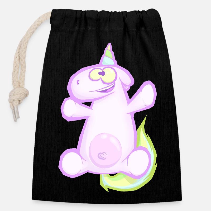 Licorne - Sac cadeau en coton avec cordon (14 x 20 cm) - noir