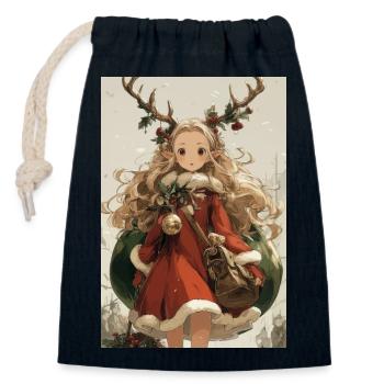 Elfe Cerf Noël - Sac cadeau en coton avec cordon (14 x 20 cm) - bleu marine - Devant