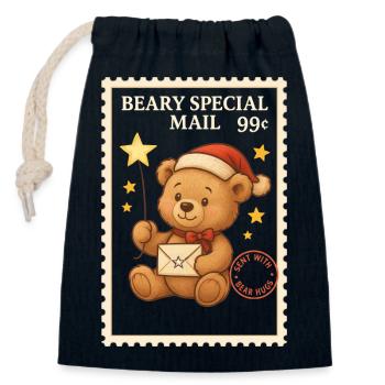 Weihnachten Briefmarke Teddybär Zauberstab Mail - Verschließbarer Geschenkbeutel aus Baumwolle (14x20cm) - Navy - Vorne
