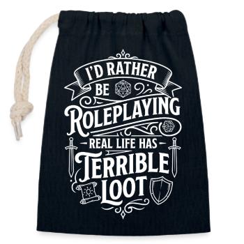Ich spiele lieber Rollenspiel – Loot ist besser - Verschließbarer Geschenkbeutel aus Baumwolle (14x20cm) - Navy - Vorne
