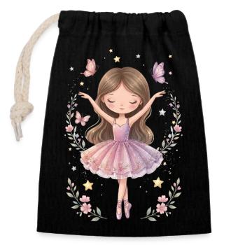 Ballerina Mädchen – Süßes Ballett Design mit Stern - Verschließbarer Geschenkbeutel aus Baumwolle (14x20cm) - Schwarz - Vorne
