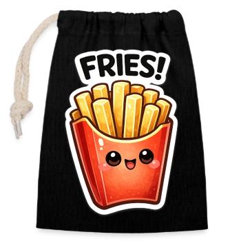 Kawaii Pommes Sticker Fries Freude - Verschließbarer Geschenkbeutel aus Baumwolle (14x20cm) - Schwarz - Vorne