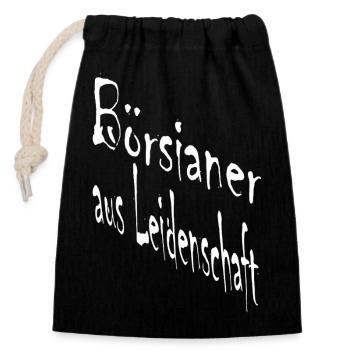 Börsianer aus Leidenschaft  - Verschließbarer Geschenkbeutel aus Baumwolle (14x20cm) - Schwarz - Vorne
