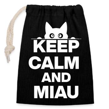 KEEP CALM AND MEOW! CAT LOVER CATLOVER white - Closable cotton gift bag (14x20cm) - black - Front