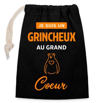 Coeur orange sur noir - Sac cadeau en coton avec cordon (14 x 20 cm) - noir - Devant
