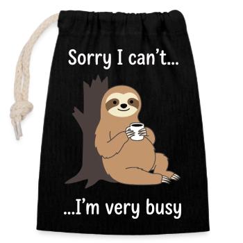 Funny Sloth Coffee Busy Statement - Closable cotton gift bag (14x20cm) - black - Front