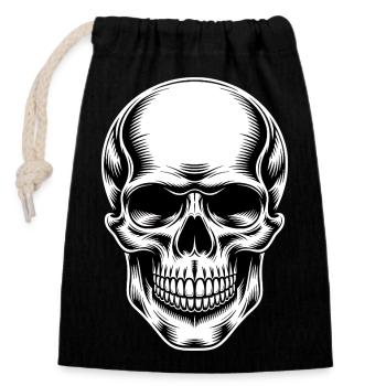 Skull Black and White Tattoo Style - Verschließbarer Geschenkbeutel aus Baumwolle (14x20cm) - Schwarz - Vorne