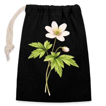 Illustration de fleur printanière anémone des bois - Sac cadeau en coton avec cordon (14 x 20 cm) - noir - Devant