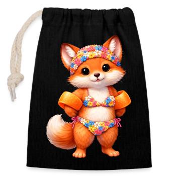 Cute fox in summer outfit - Closable cotton gift bag (14x20cm) - black - Front