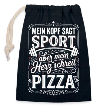 Mein Kopf sagt Sport Herz schreit Pizza - Verschließbarer Geschenkbeutel aus Baumwolle (14x20cm) - Navy - Vorne