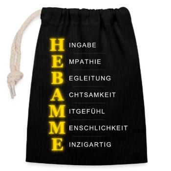 Hebamme Akrostichon – Herz & Hingabe - Verschließbarer Geschenkbeutel aus Baumwolle (14x20cm) - Schwarz - Vorne
