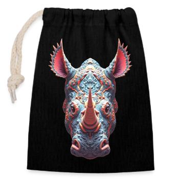 Ornate Rhino Portrait - Psychedelic Spirit Mask - Closable cotton gift bag (14x20cm) - black - Front