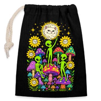 Extraterrestres au clair de lune de la forêt de champignons - Sac cadeau en coton avec cordon (14 x 20 cm) - noir - Devant