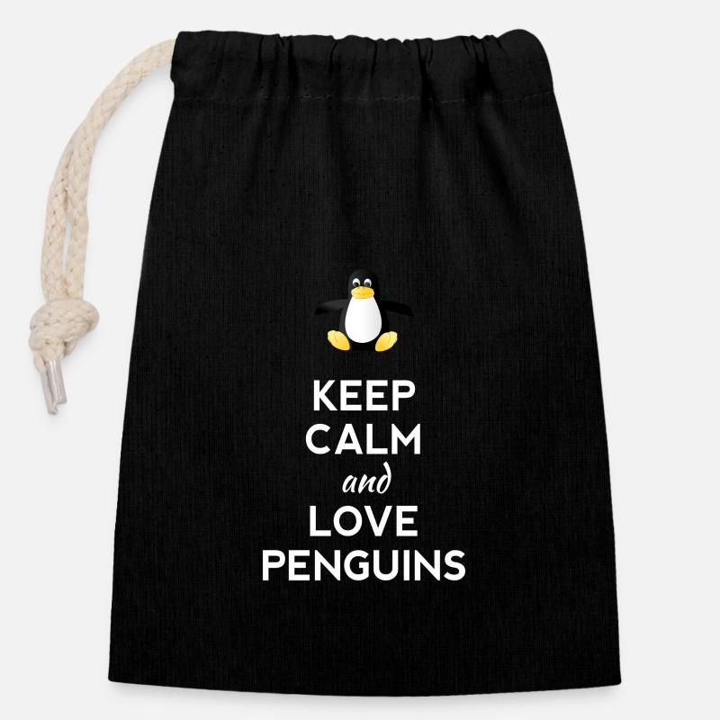keep calm love pingouin Linux nerd ordinateur cpu lo - Sac cadeau en coton avec cordon (14 x 20 cm) - noir